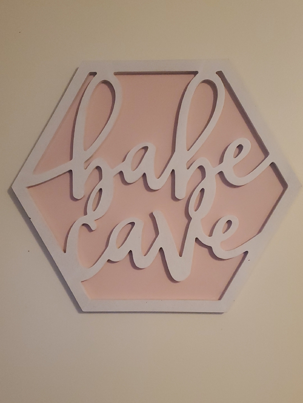 Pink 'Babe Cave' Hexagon Wall Sign - White Overlay